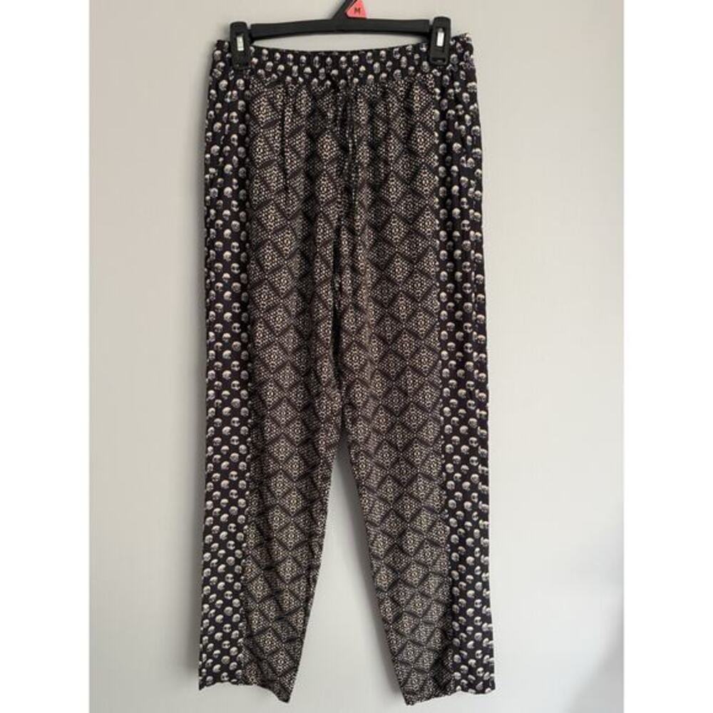 NWT Michael Stars Jordan Pant XS Black Beige Printed Wide Leg Pull On Pants Boho